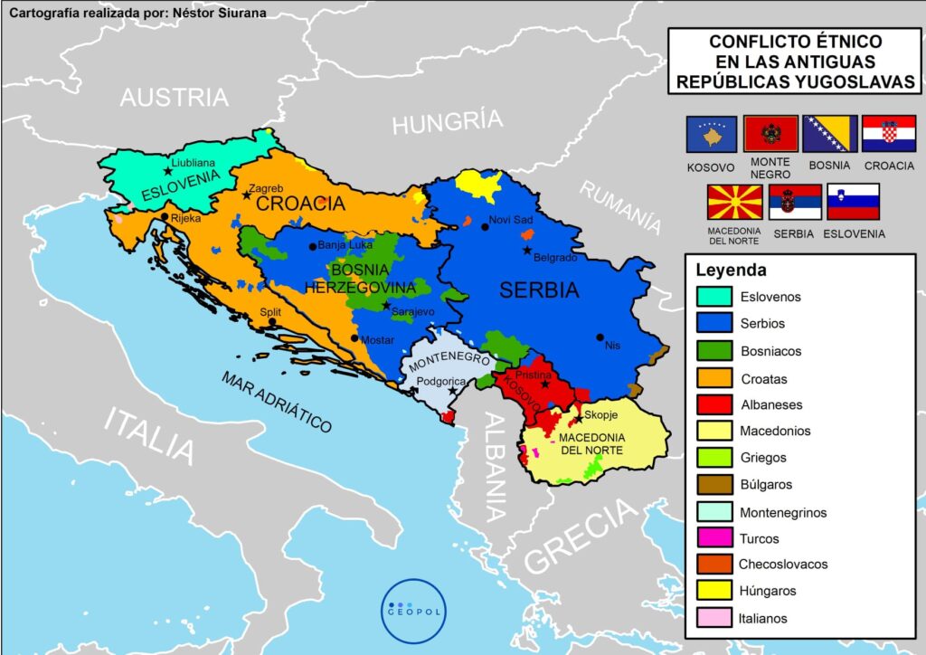 Mapa dos conflitos étnicos nas antigas repúblicas iugoslavas - Fonte: Geopol 21