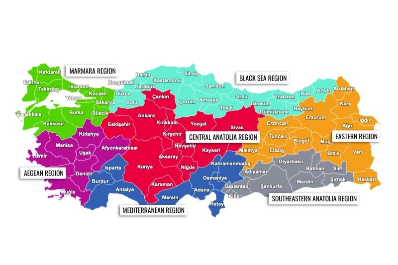 Mapa das regiões da Turquia - Fonte: The Art of Living in Turkey