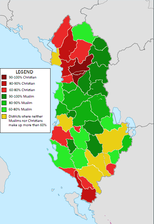 Distribuição das religiões na Albânia