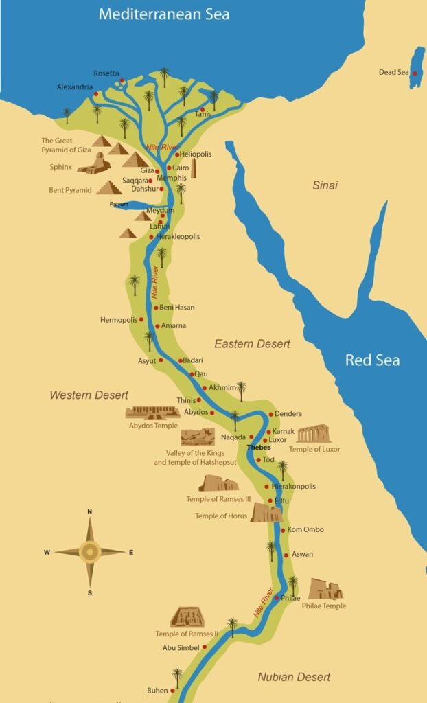 Mapa do Rio Nilo no Egito - Fonte: Egypt Tours Portal