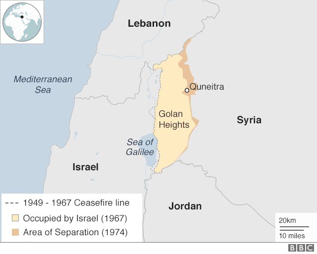 Mapa das Colinas de Golan - BBC