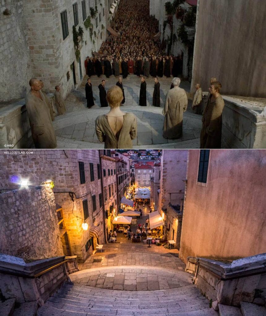 Comparação da cena da caminhada da vergonha de GoT - Hello Jetlag