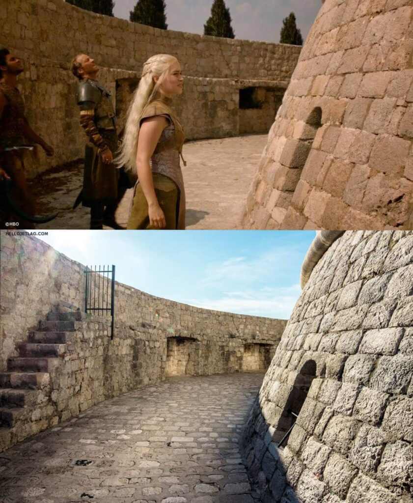 Comparação da cena de GoT quando Daenerys vai atrás dos seus dragões roubados na Casa dos Imortais e da Torre Minceta em Dubrovnik - Hello Jetlag