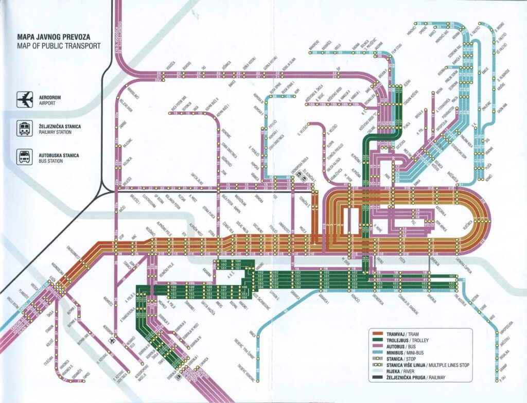 Mapa da Rede de Transporte de Sarajevo - Fonte: meetbosnia.com