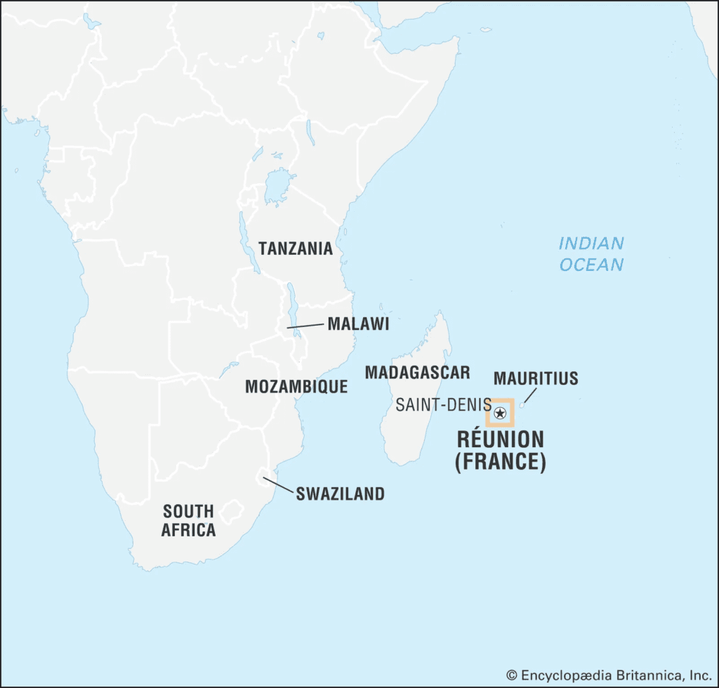 Mapa da Ilha da Reunião - Britannica