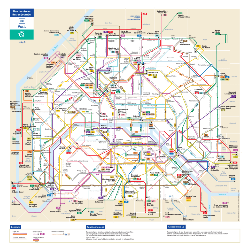 Mapa da rede de linhas de onibus de Paris - Fonte: Bonjour RATP