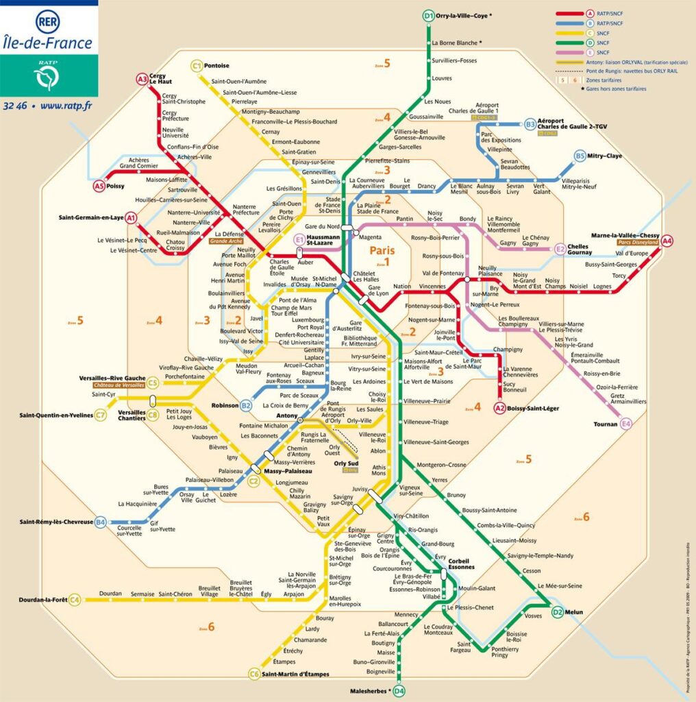 Mapa das zonas de metro de Paris - Bonjour RATP