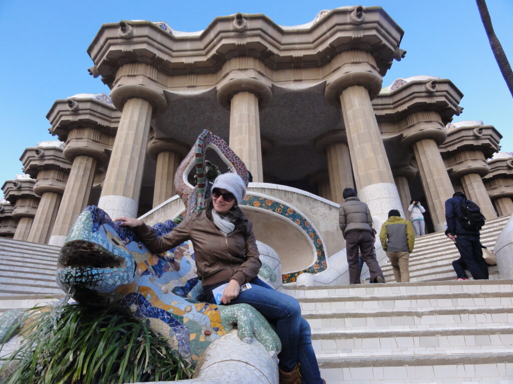 Bate papo descontraído no Parque Guell em Barcelona