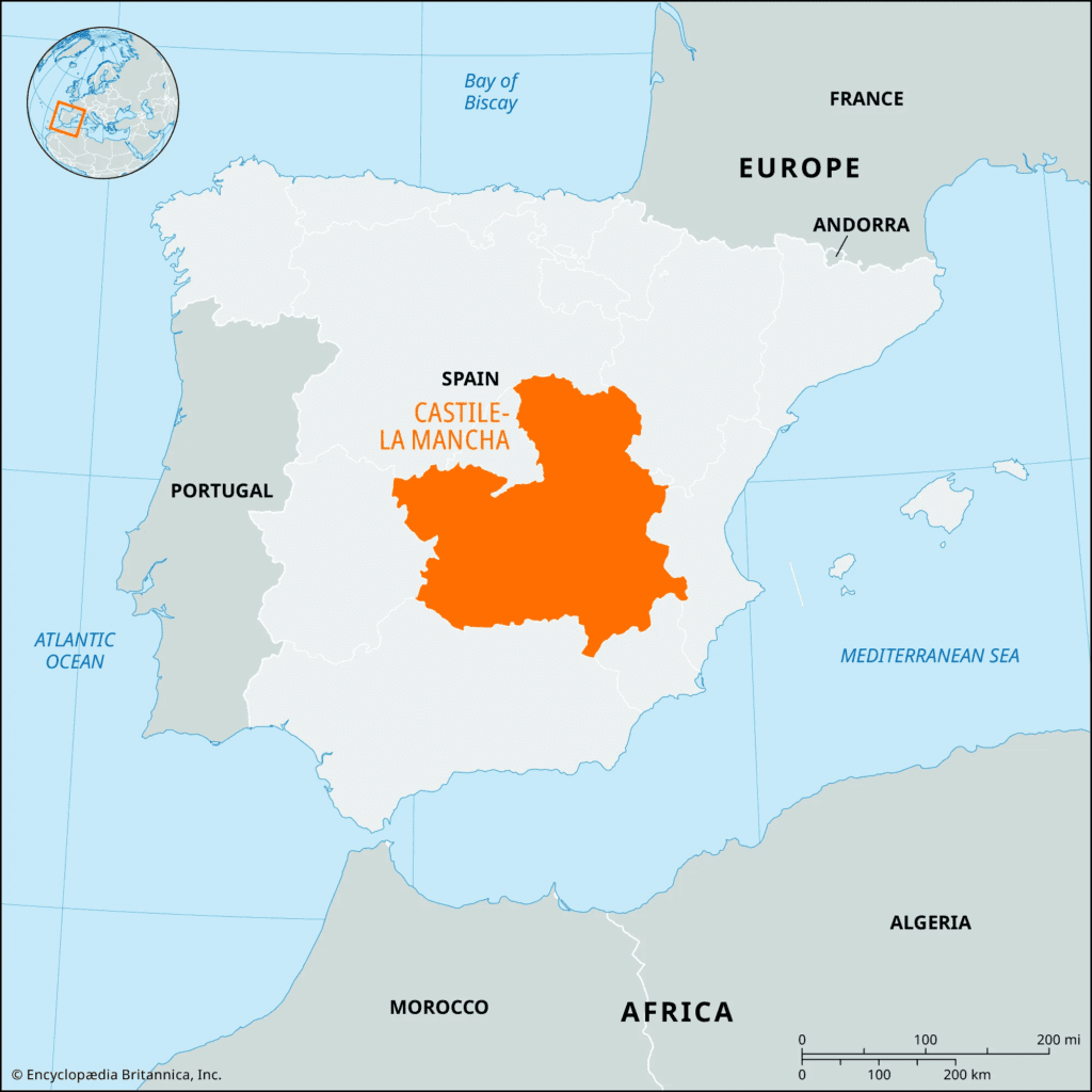Mapa da Região de Castela-Mancha Espanha - Britannica