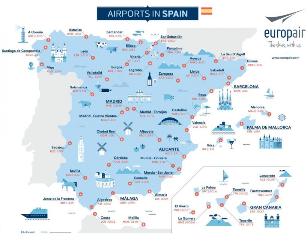 Mapa dos aeroportos da Espanha - Maps of Spain