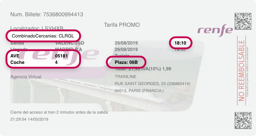 Ticket Renfe Trem Espanha - Renfe