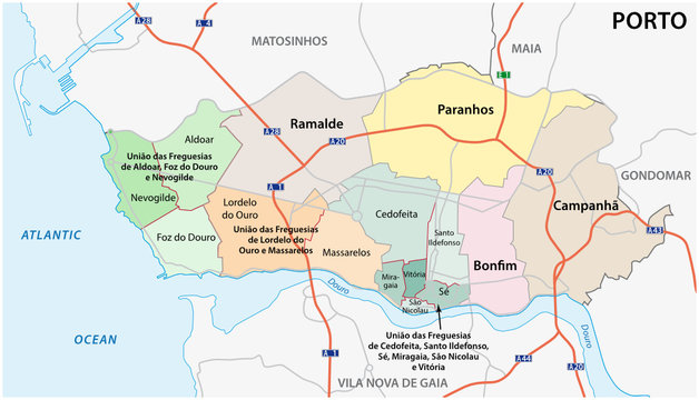 Mapa dos bairros do Porto - Adobe Stock