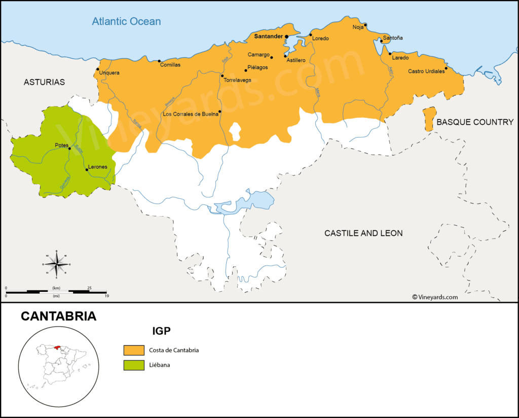 Mapa Vinhos Cantabria - Vineyards.com