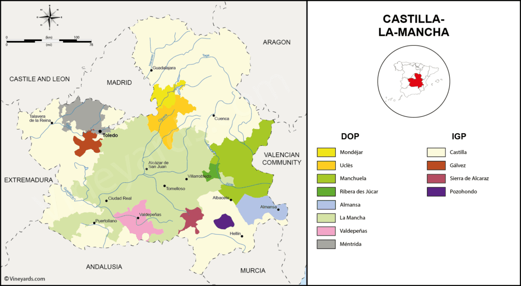 Mapa Vinhos Castela-La Mancha - Vineyards.com