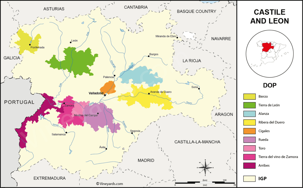 Mapa Vinhos Castela e Leão - Vineyards.com