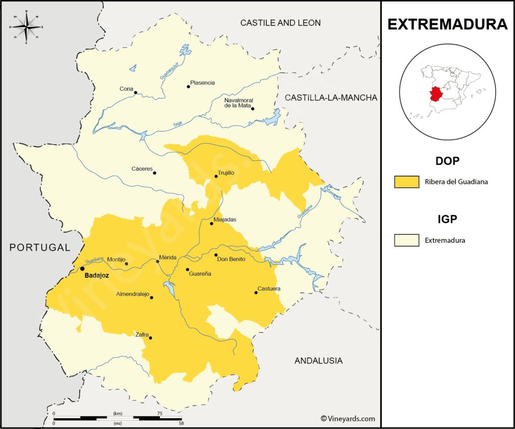 Mapa Vinhos Extremadura - Vineyards.com