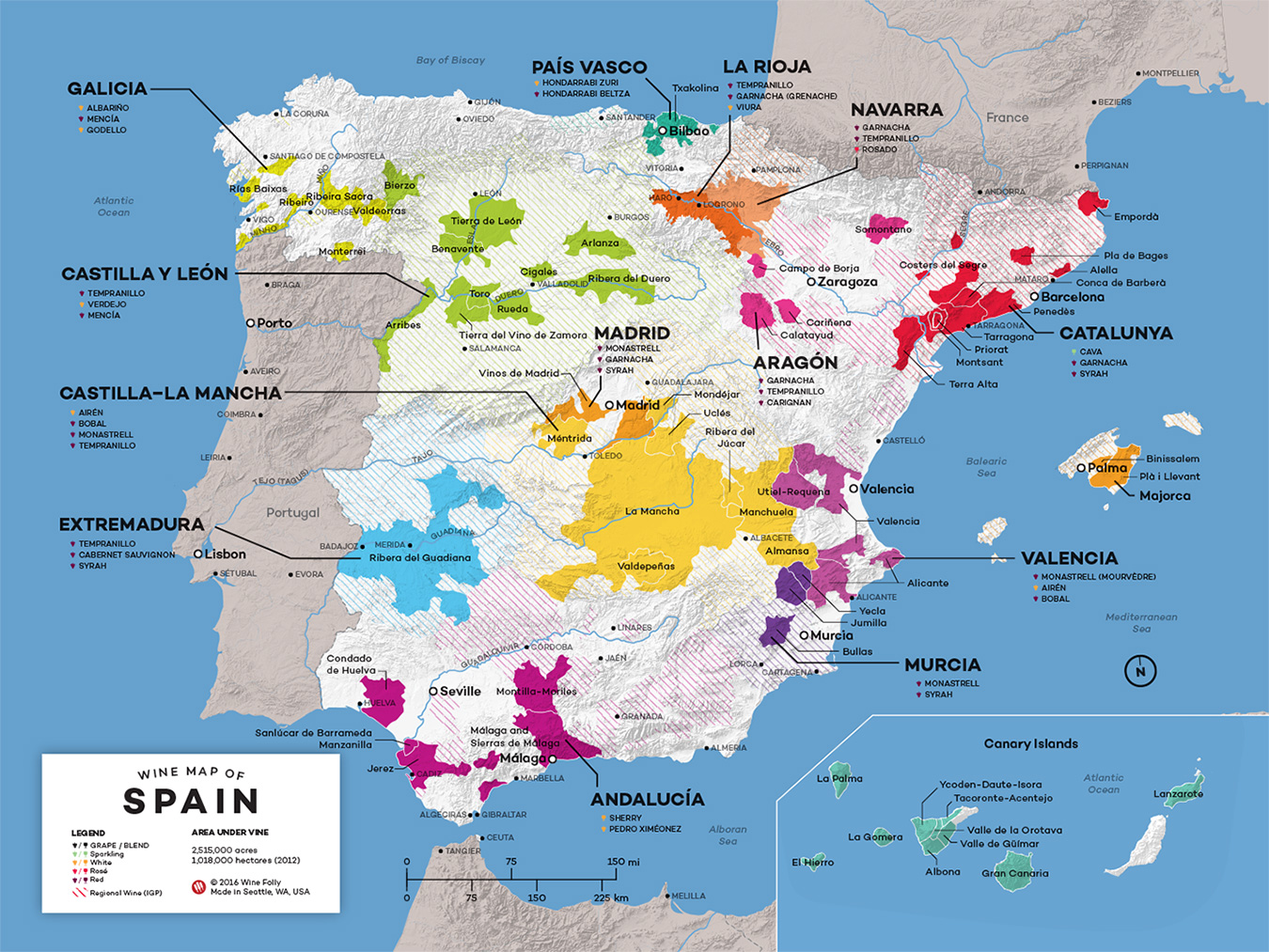 Mapa das regiões de Vinhos da Espanha - Wine Folly
