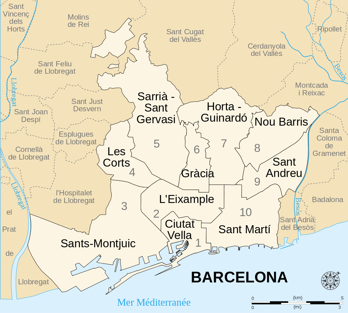 Mapa dos bairros de Barcelona - Piso BCN