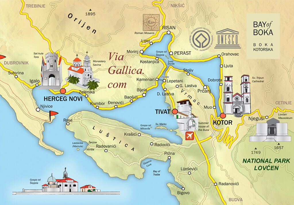 Mapa da Baía de Kotor - Via Gallica