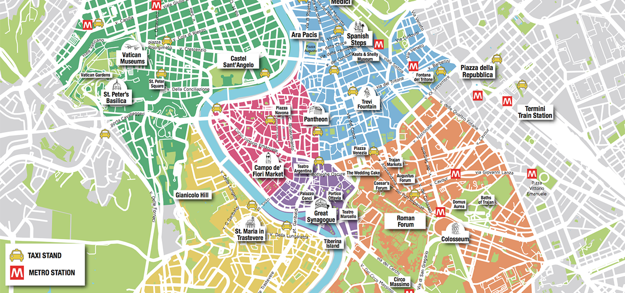 Mapa das principais atrações de Roma - Roma Wonder