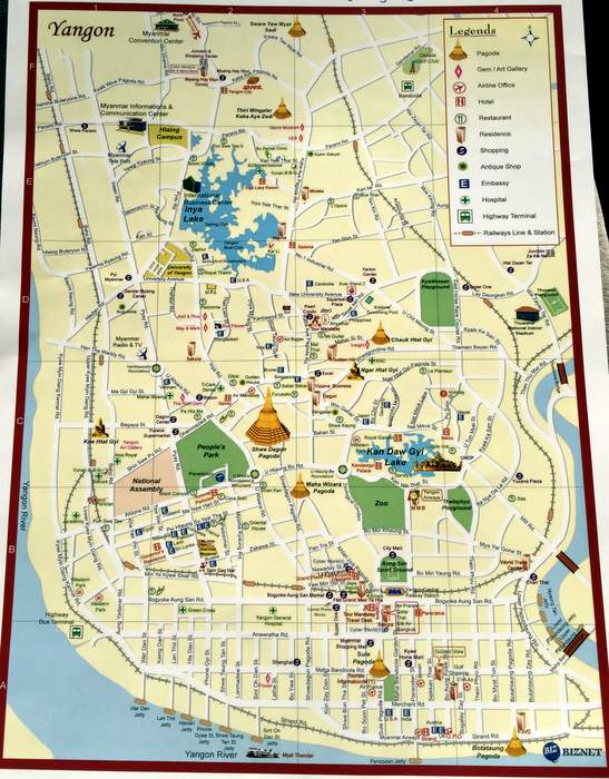 Mapa das atrações de Yangon - Traveling with the Jones