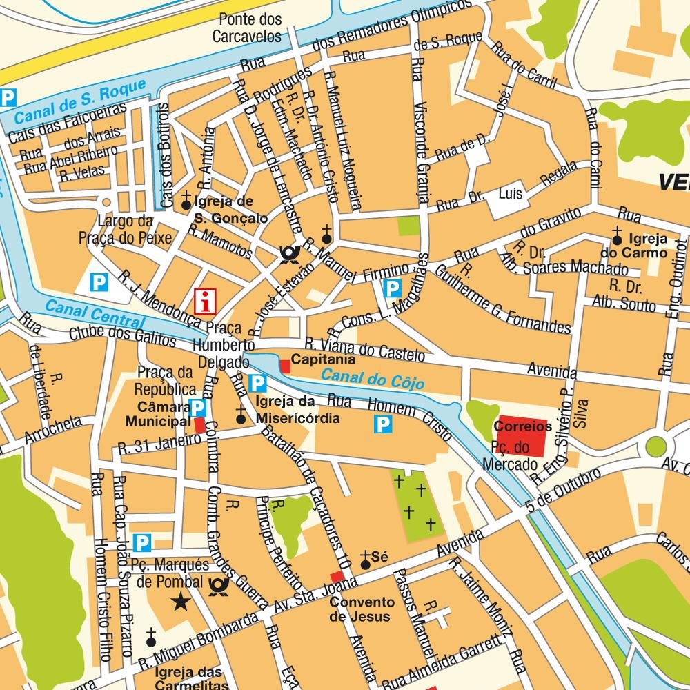 Mapa das atrações de Aveiro - OrangeSmile.com