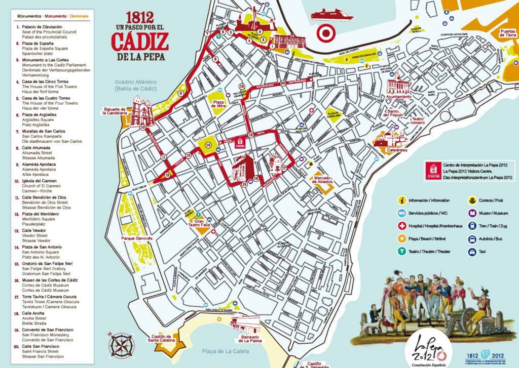 Mapa das atrações de Cádiz Espanha - Ontheworldmap.com