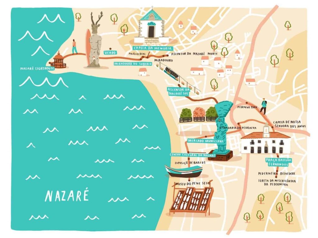 Mapa das atrações de Nazaré - Big Waves of Nazaré Portugal
