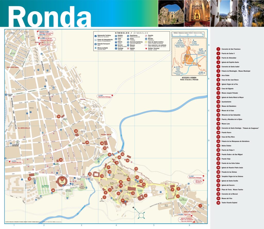 Mapa das atrações de Ronda Espanha - OrangeSmile.com