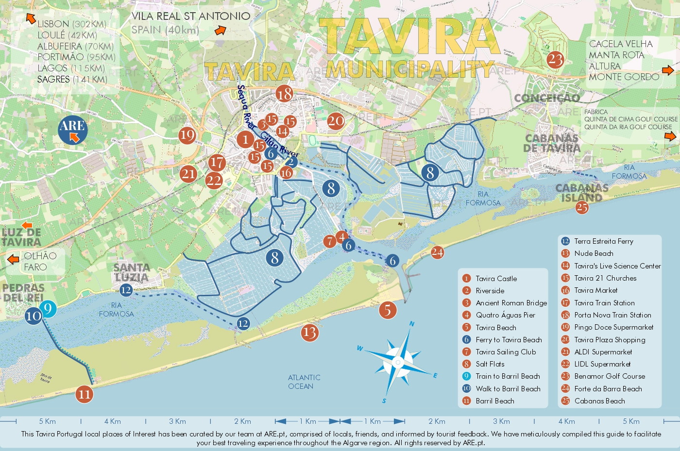 Mapa das atrações de Tavira Portugal - ALGARVE REAL ESTATE