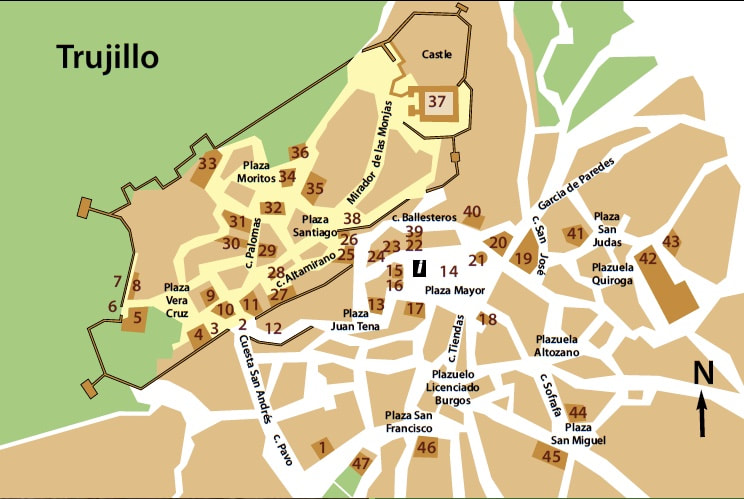 Mapa das atrações de Trujillo Espanha - walking extremadura