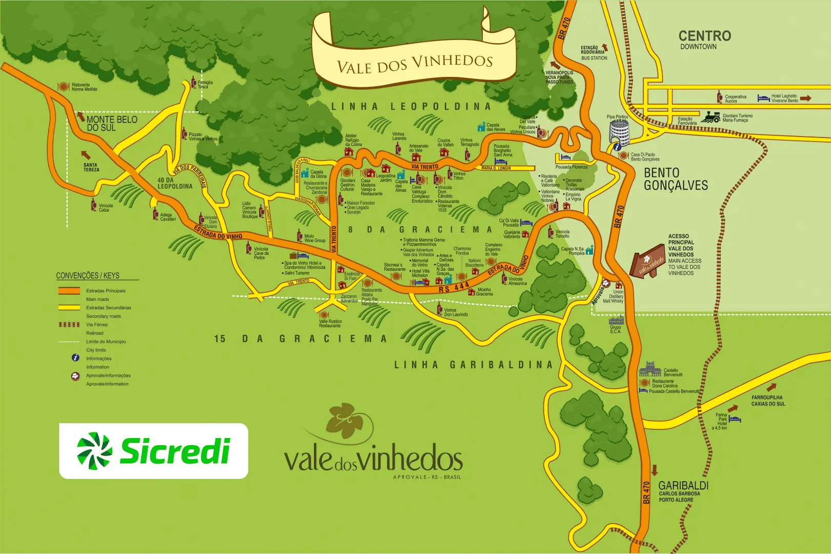 Mapa do Vale dos Vinhedos Bento Gonçalves - Vida sem Paredes