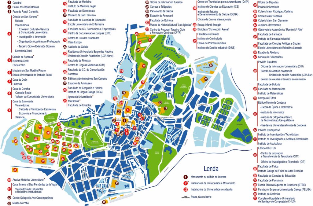 Mapa das atrações de Santiago de Compostela - OrangeSmile.com