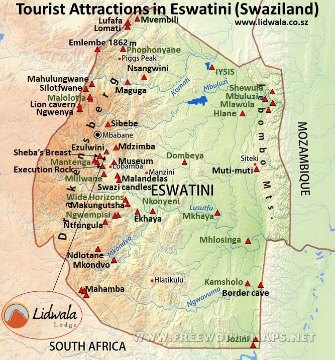 MApa de Essuatini - Lidwala.co.sz