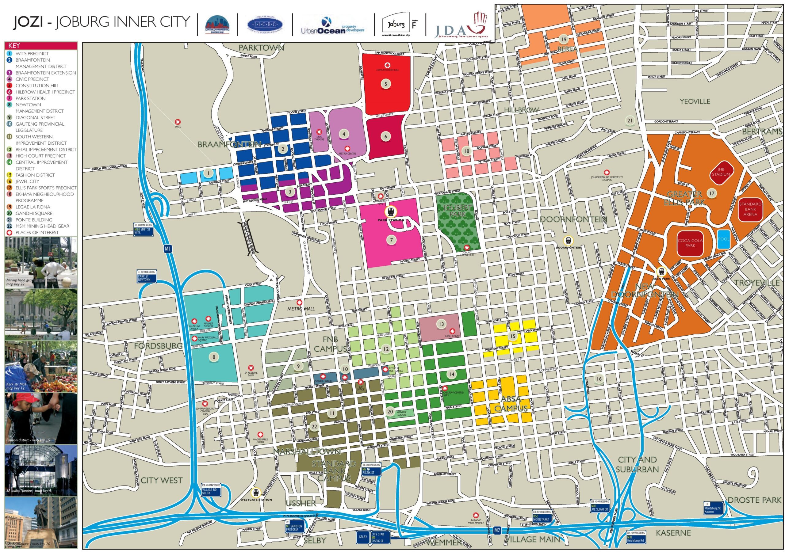 Mapa das atrações de Joanesburgo - OntheworldmapCOM