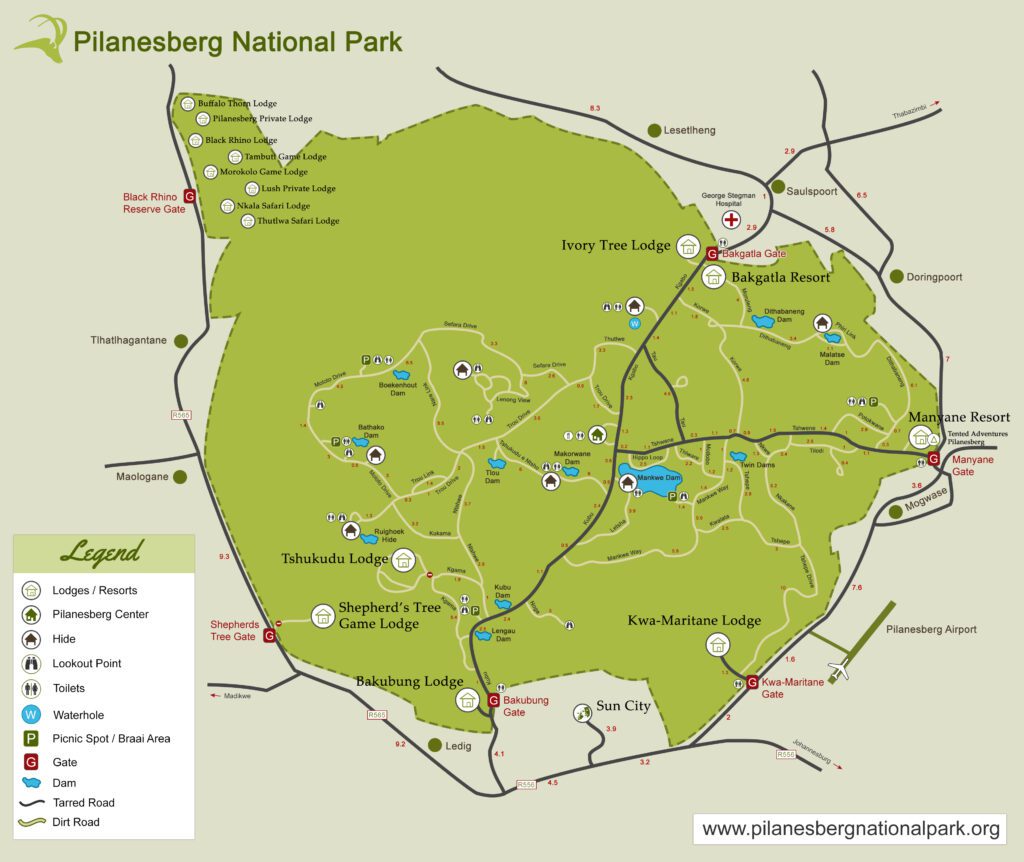 Mapa do Pilanesberg - Pilanesberg National Park